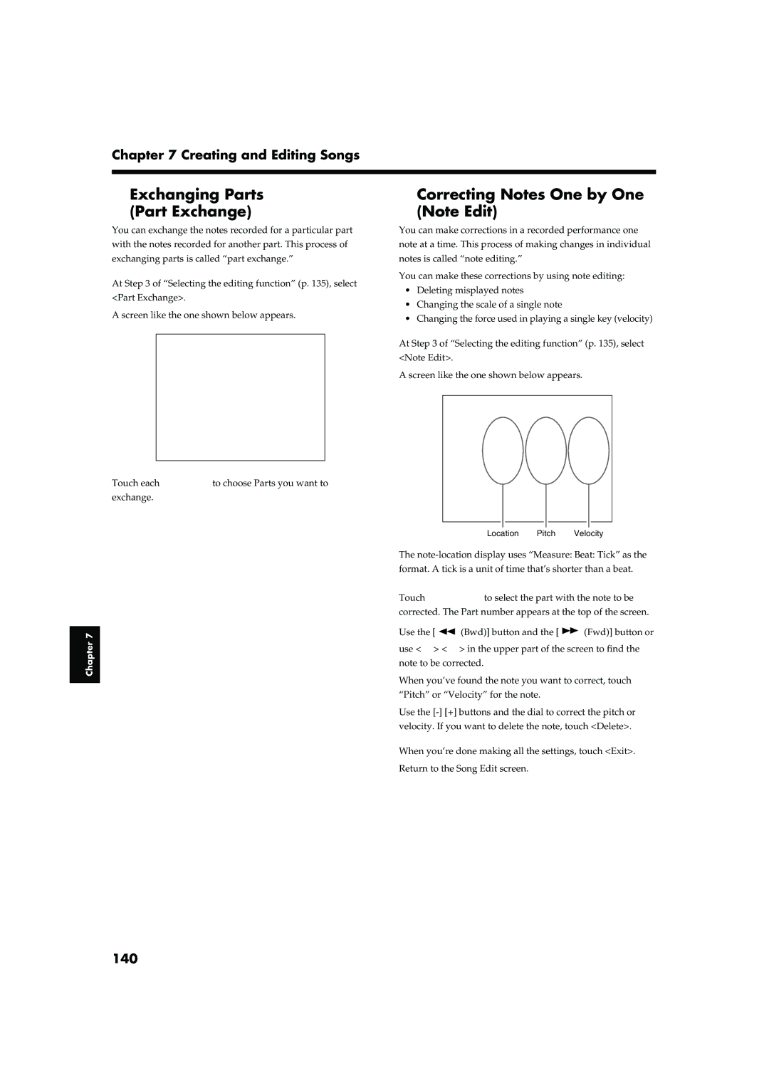 Roland KR-17, KR-15 owner manual Exchanging Parts Part Exchange, Correcting Notes One by One, 140 