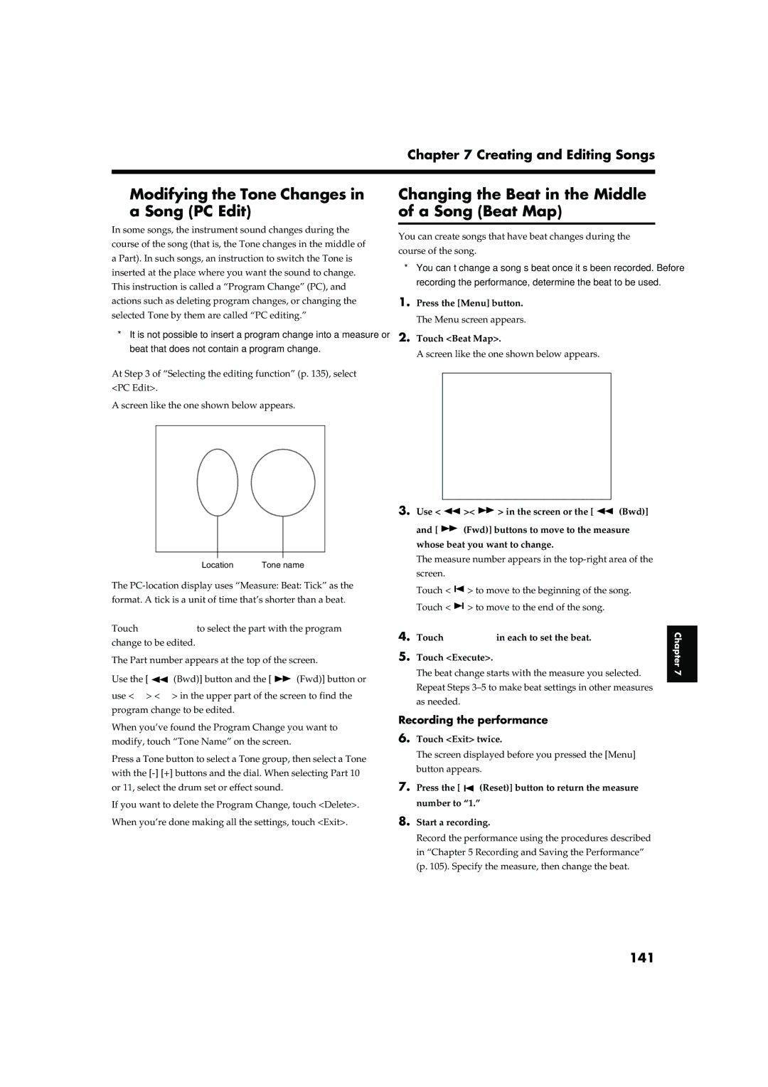 Roland KR-15, KR-17 Modifying the Tone Changes Song PC Edit, Changing the Beat in the Middle of a Song Beat Map, 141 