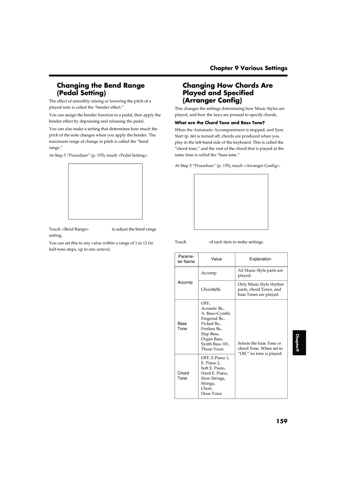 Roland KR-15, KR-17 owner manual Changing the Bend Range Pedal Setting, 159, What are the Chord Tone and Bass Tone? 