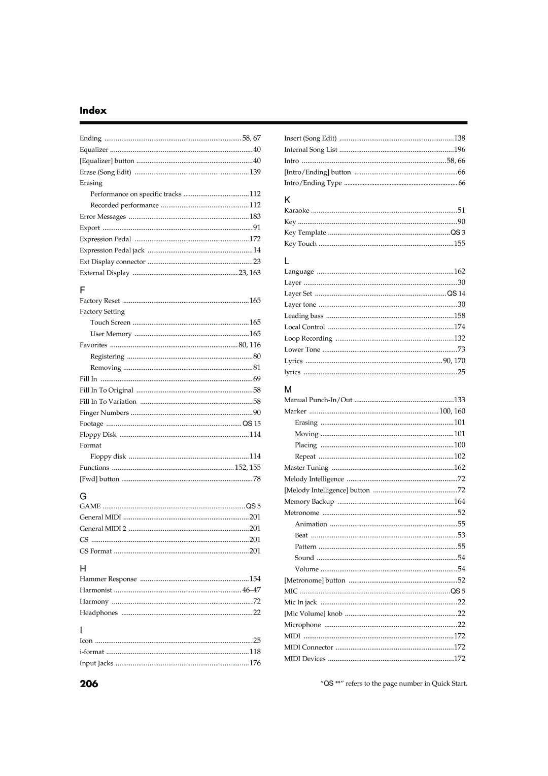 Roland KR-17, KR-15 owner manual Index, 206, Footage, Key Template, Layer Set 