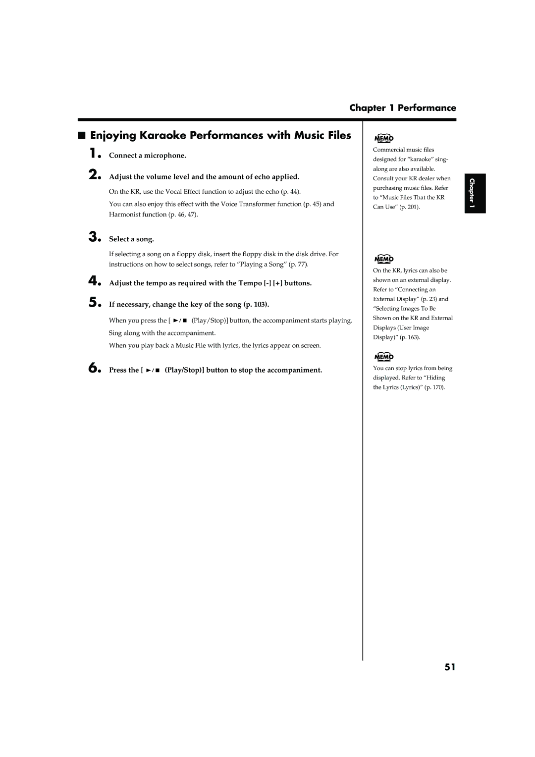 Roland KR-15, KR-17 owner manual Enjoying Karaoke Performances with Music Files, Select a song 