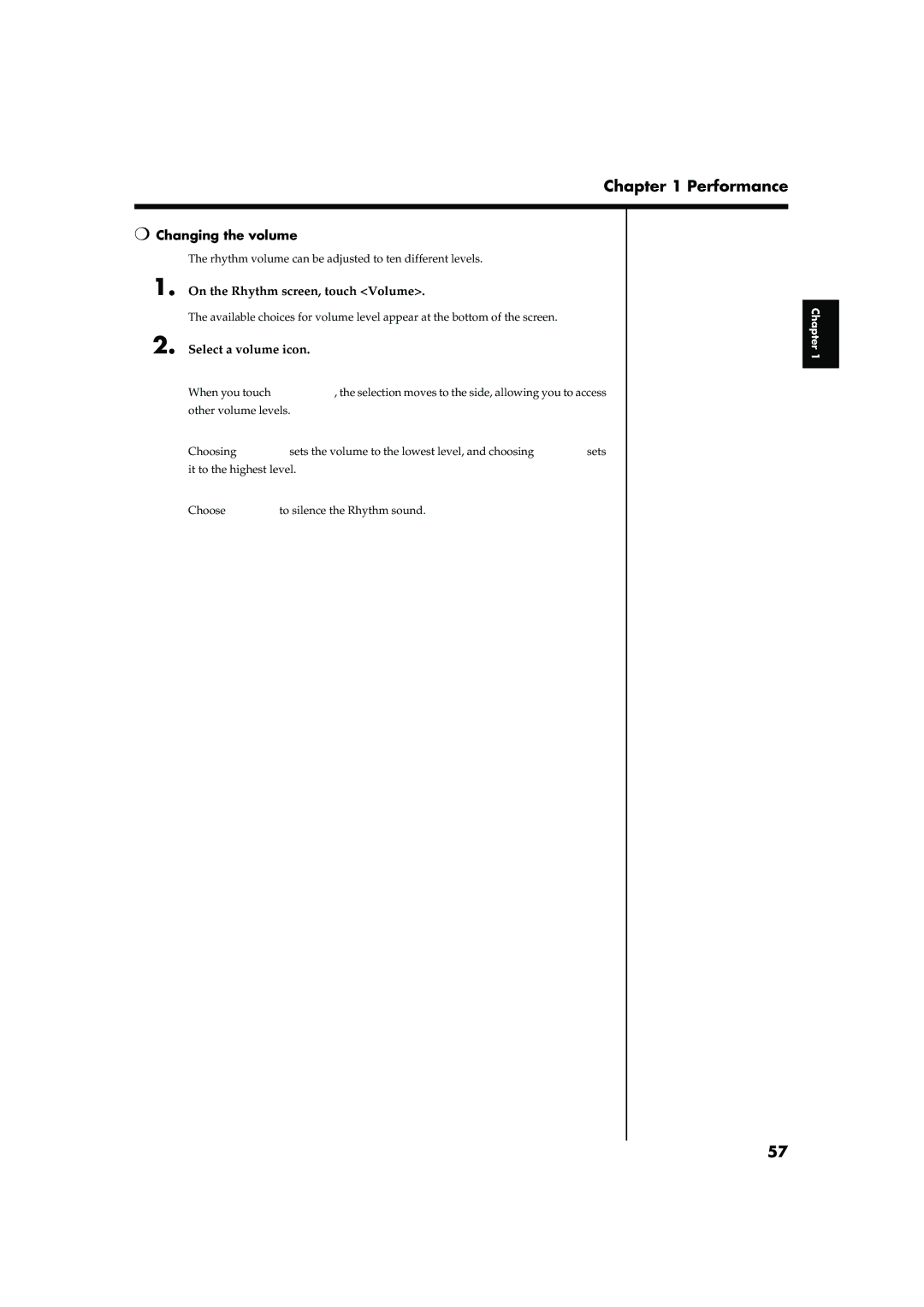 Roland KR-15, KR-17 owner manual On the Rhythm screen, touch Volume, Select a volume icon 