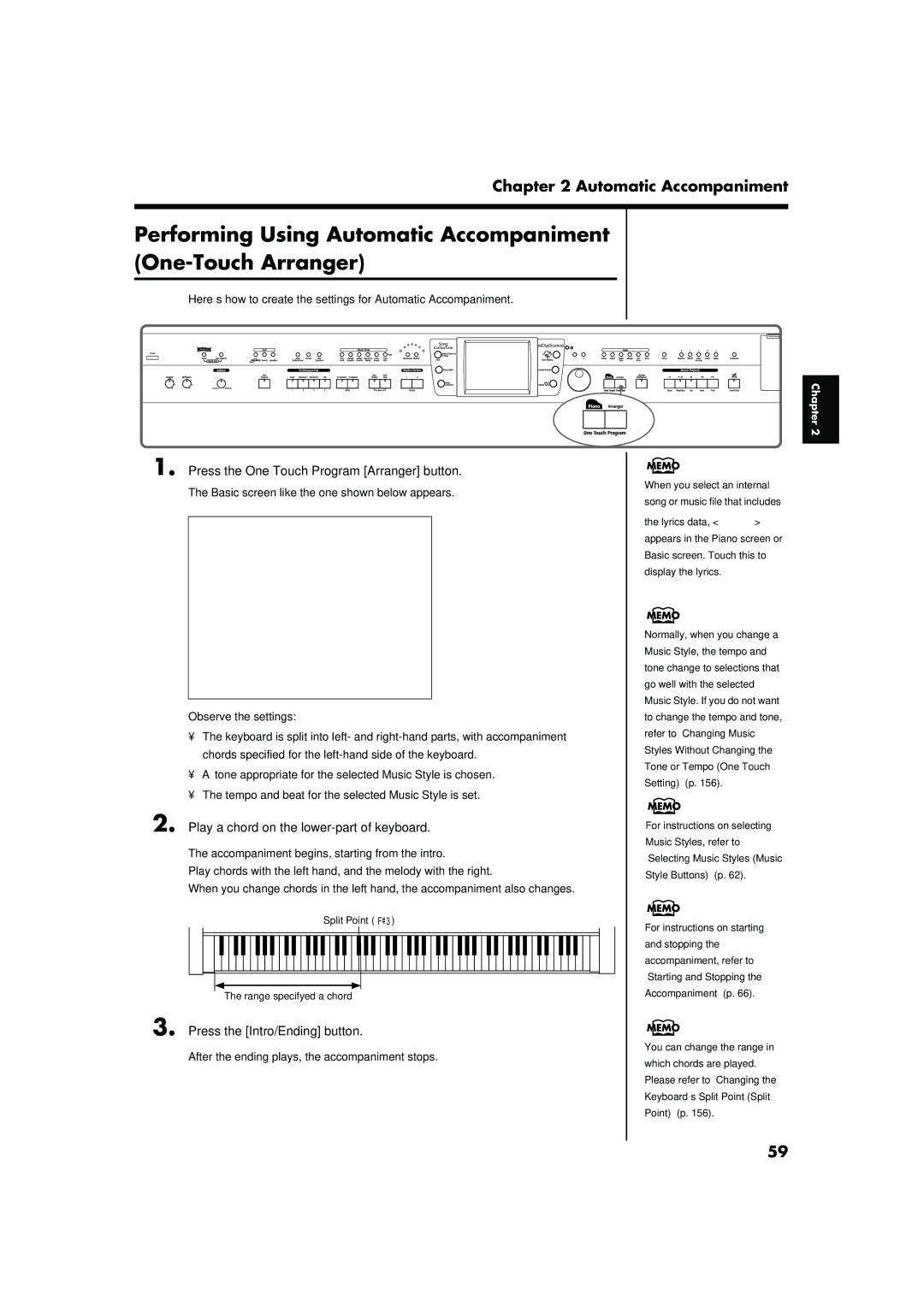 Roland KR-15 Performing Using Automatic Accompaniment One-Touch Arranger, Press the One Touch Program Arranger button 