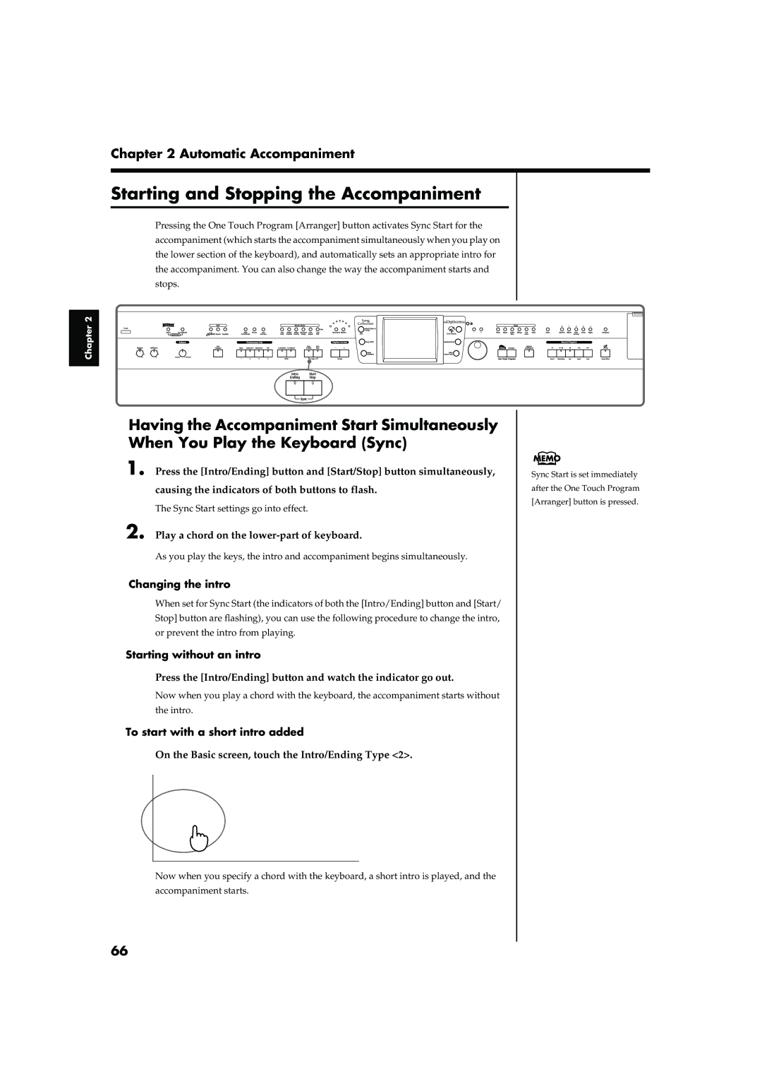 Roland KR-17, KR-15 owner manual Starting and Stopping the Accompaniment, Changing the intro, Starting without an intro 