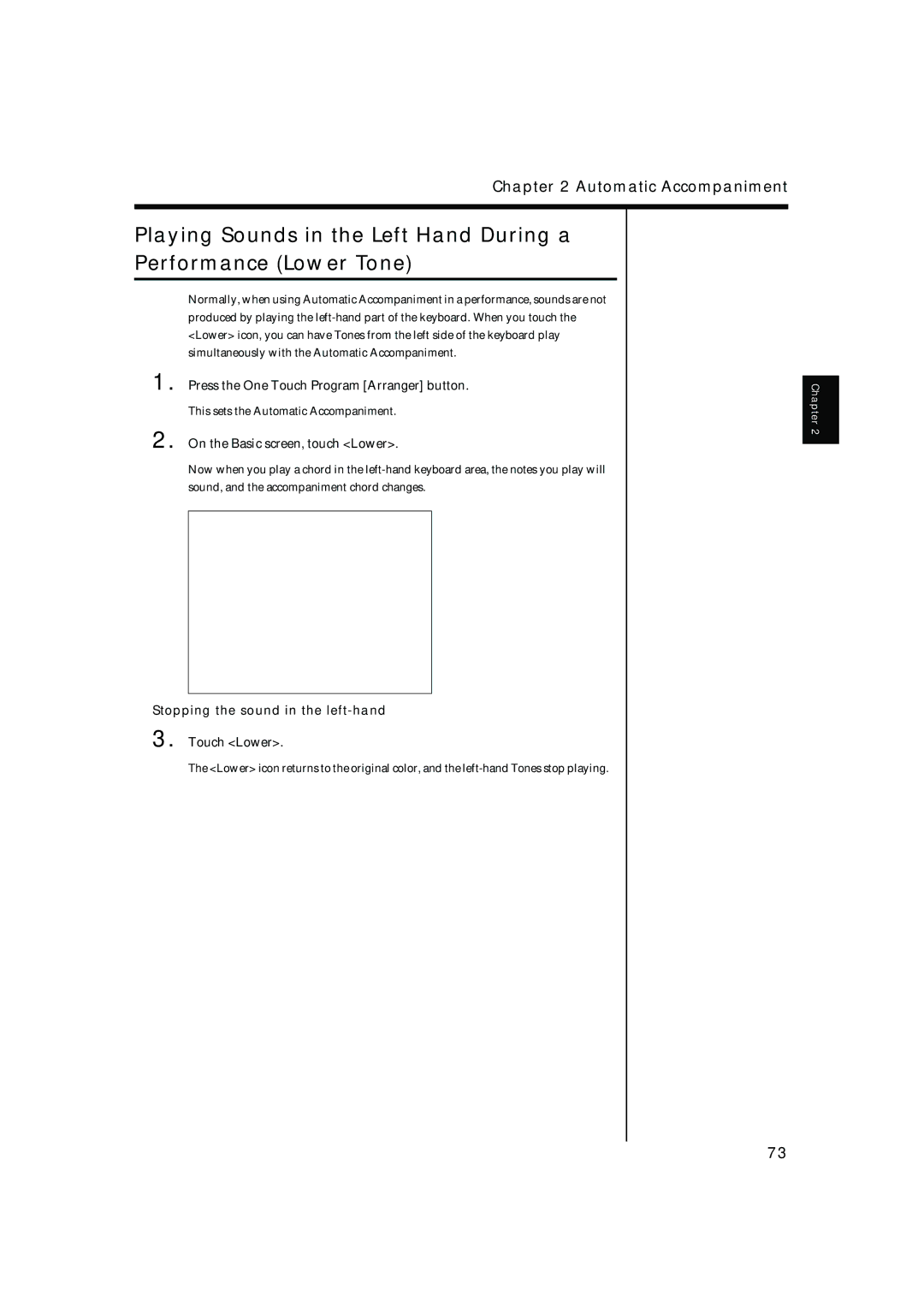 Roland KR-15, KR-17 owner manual On the Basic screen, touch Lower, Stopping the sound in the left-hand, Touch Lower 