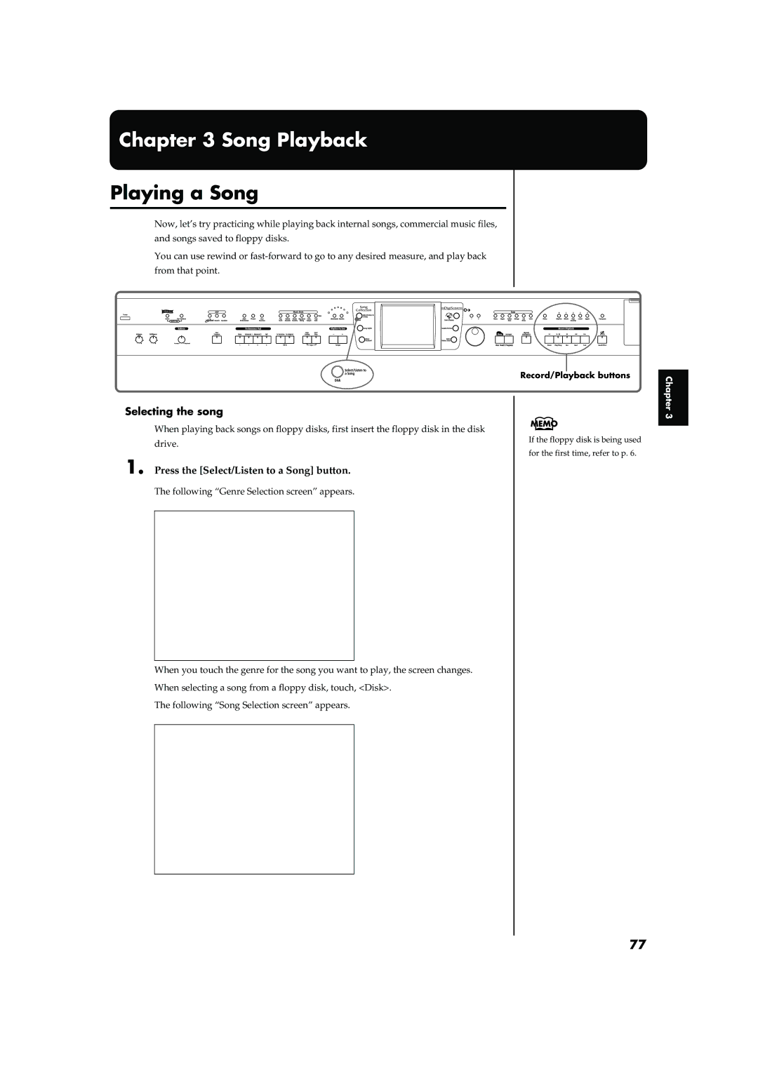 Roland KR-15, KR-17 owner manual Playing a Song, Selecting the song, Press the Select/Listen to a Song button 