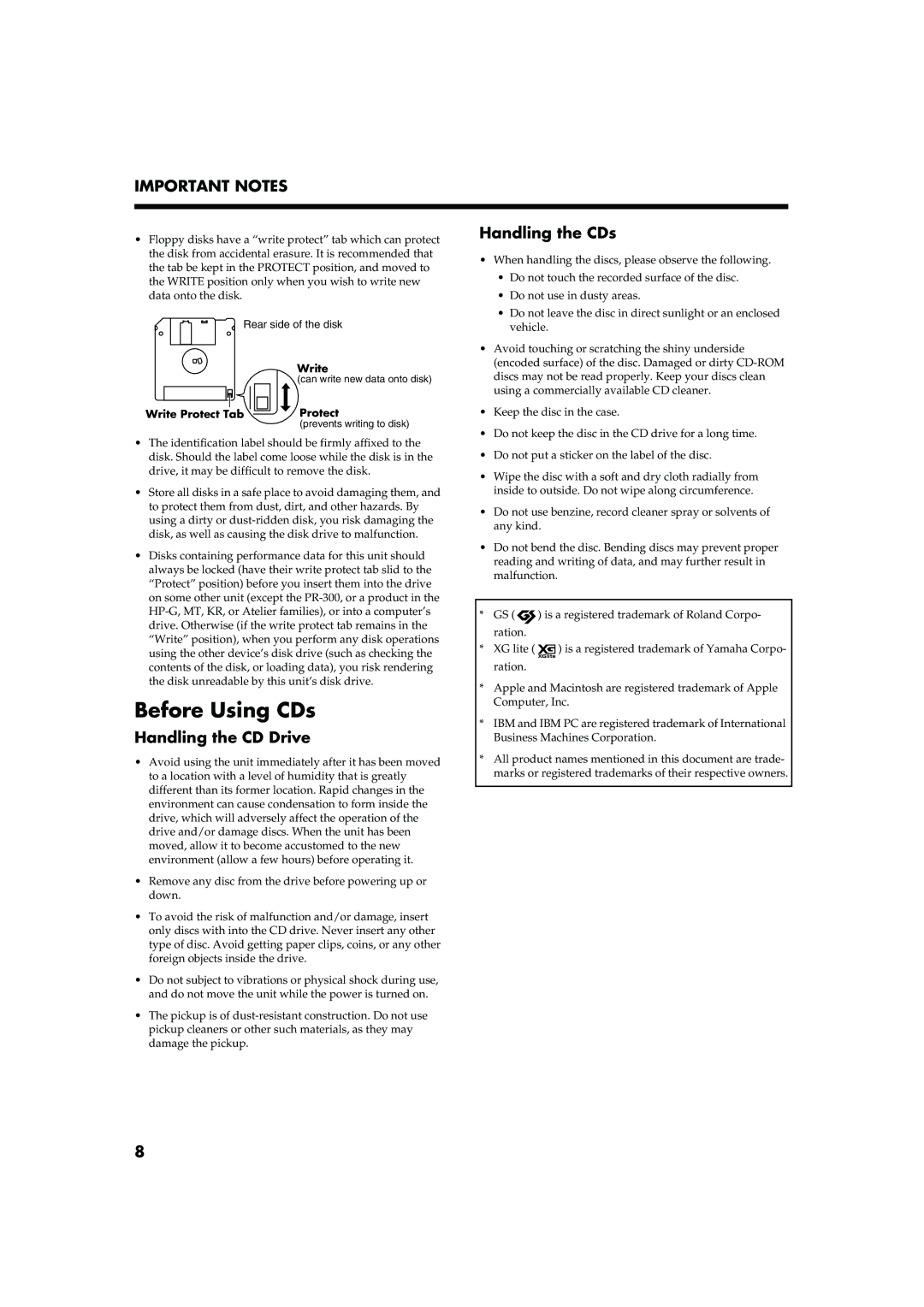 Roland KR-17, KR-15 owner manual Before Using CDs, Handling the CD Drive, Handling the CDs 