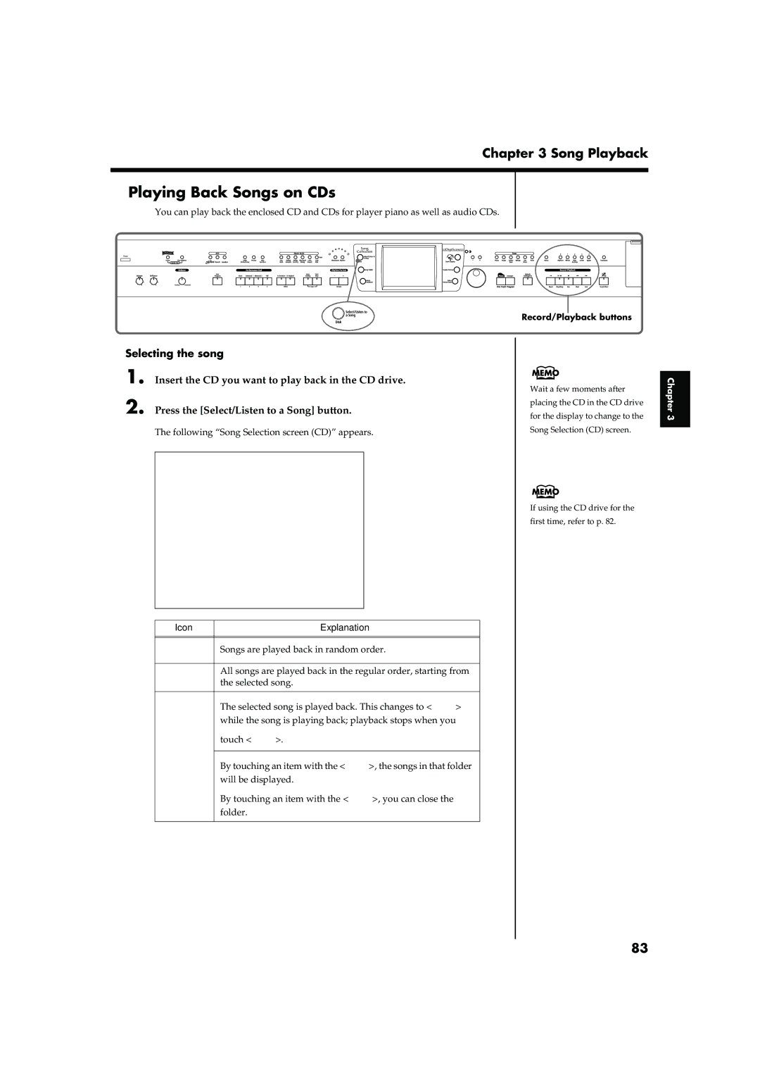 Roland KR-15, KR-17 owner manual Playing Back Songs on CDs, Icon Explanation 