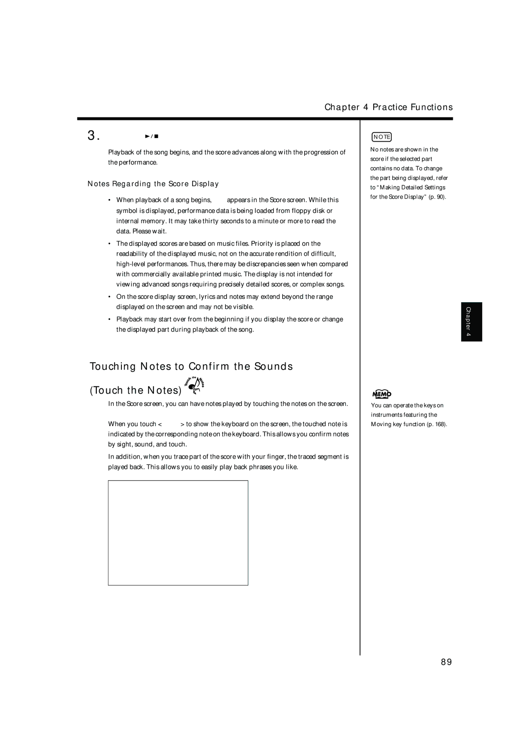 Roland KR-15, KR-17 owner manual Touching Notes to Confirm the Sounds Touch the Notes, Practice Functions 