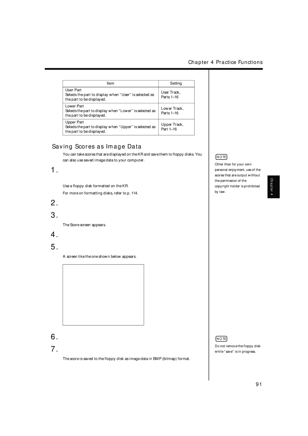 Roland KR-15, KR-17 owner manual Saving Scores as Image Data, Touch Option Touch Export, User Part, Lower Part, Upper Part 