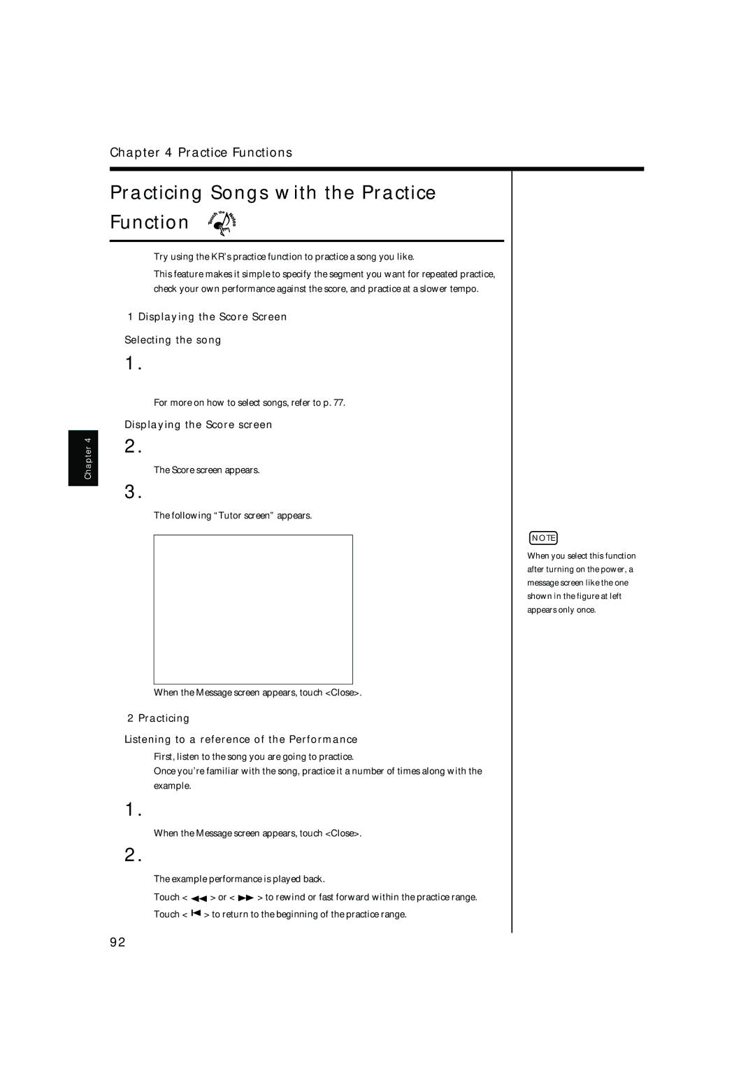 Roland KR-17, KR-15 owner manual Practicing Songs with the Practice Function, Displaying the Score Screen Selecting the song 
