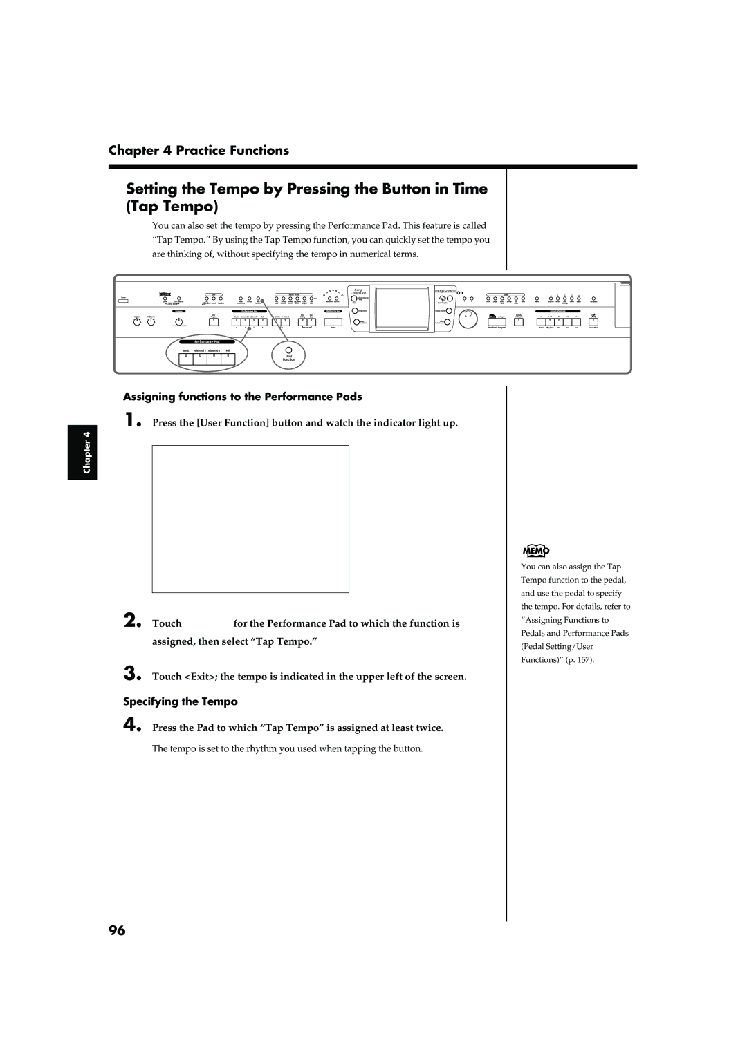 Roland KR-17 Setting the Tempo by Pressing the Button in Time Tap Tempo, Assigning functions to the Performance Pads 