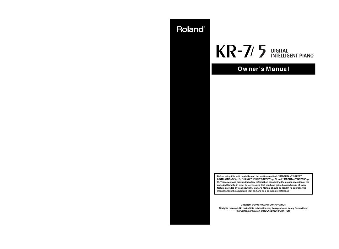 Roland KR7/5 owner manual 