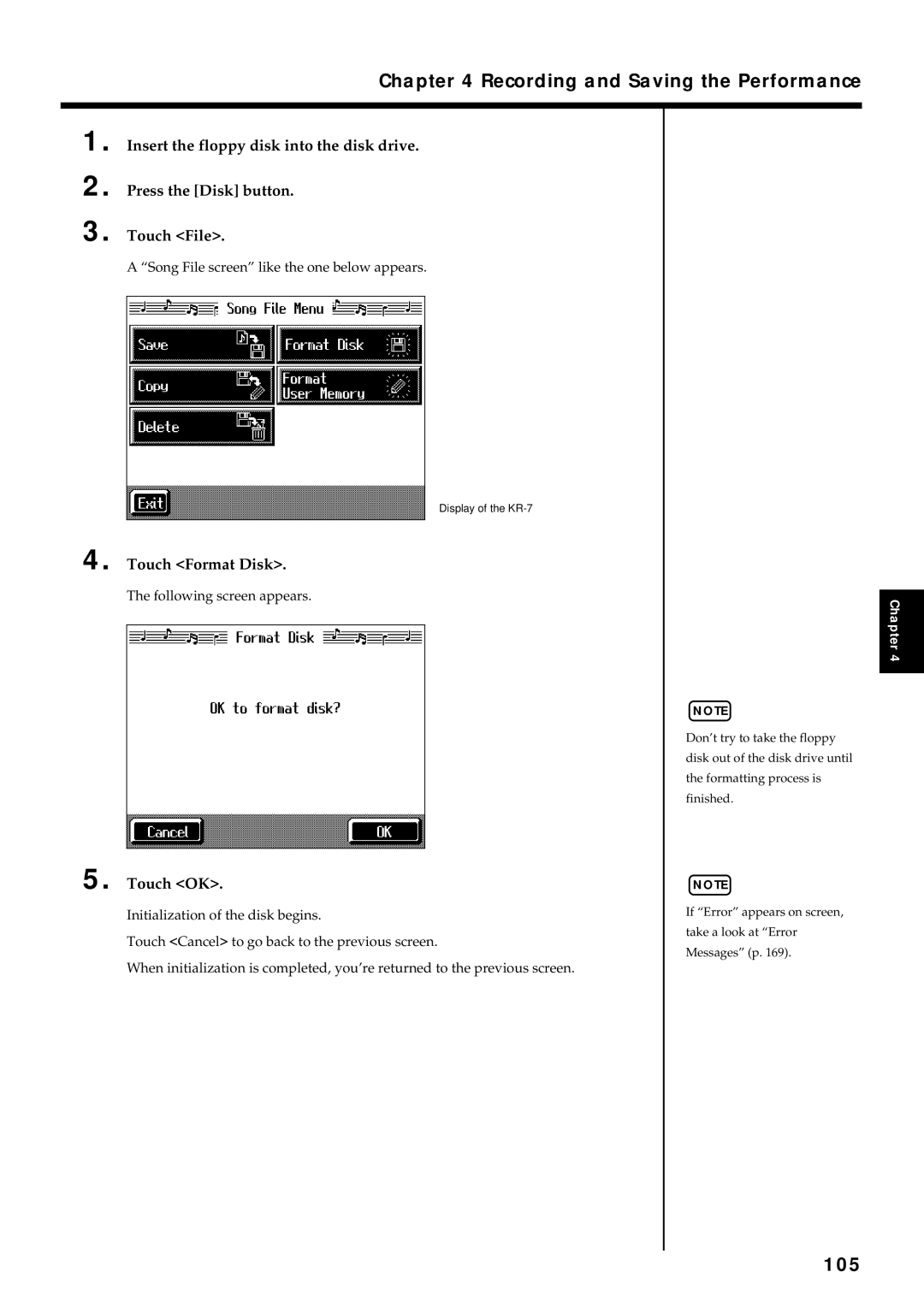 Roland KR7/5 owner manual 105, Touch Format Disk 