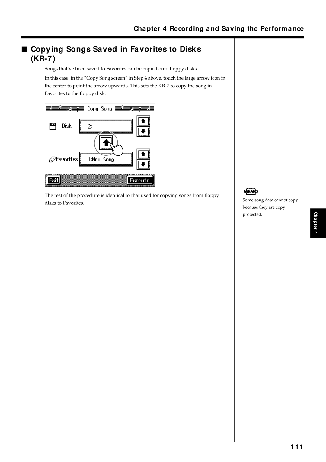 Roland KR7/5 owner manual Copying Songs Saved in Favorites to Disks KR-7, 111 