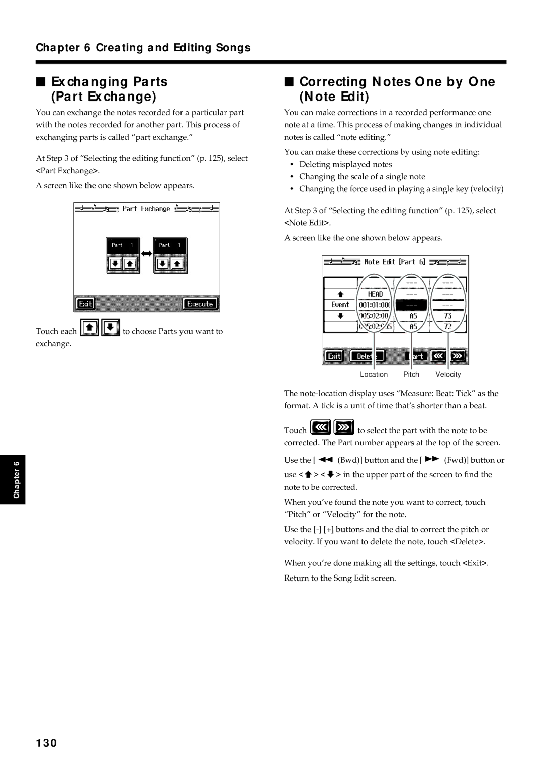 Roland KR7/5 owner manual Exchanging Parts Part Exchange, Correcting Notes One by One, 130 