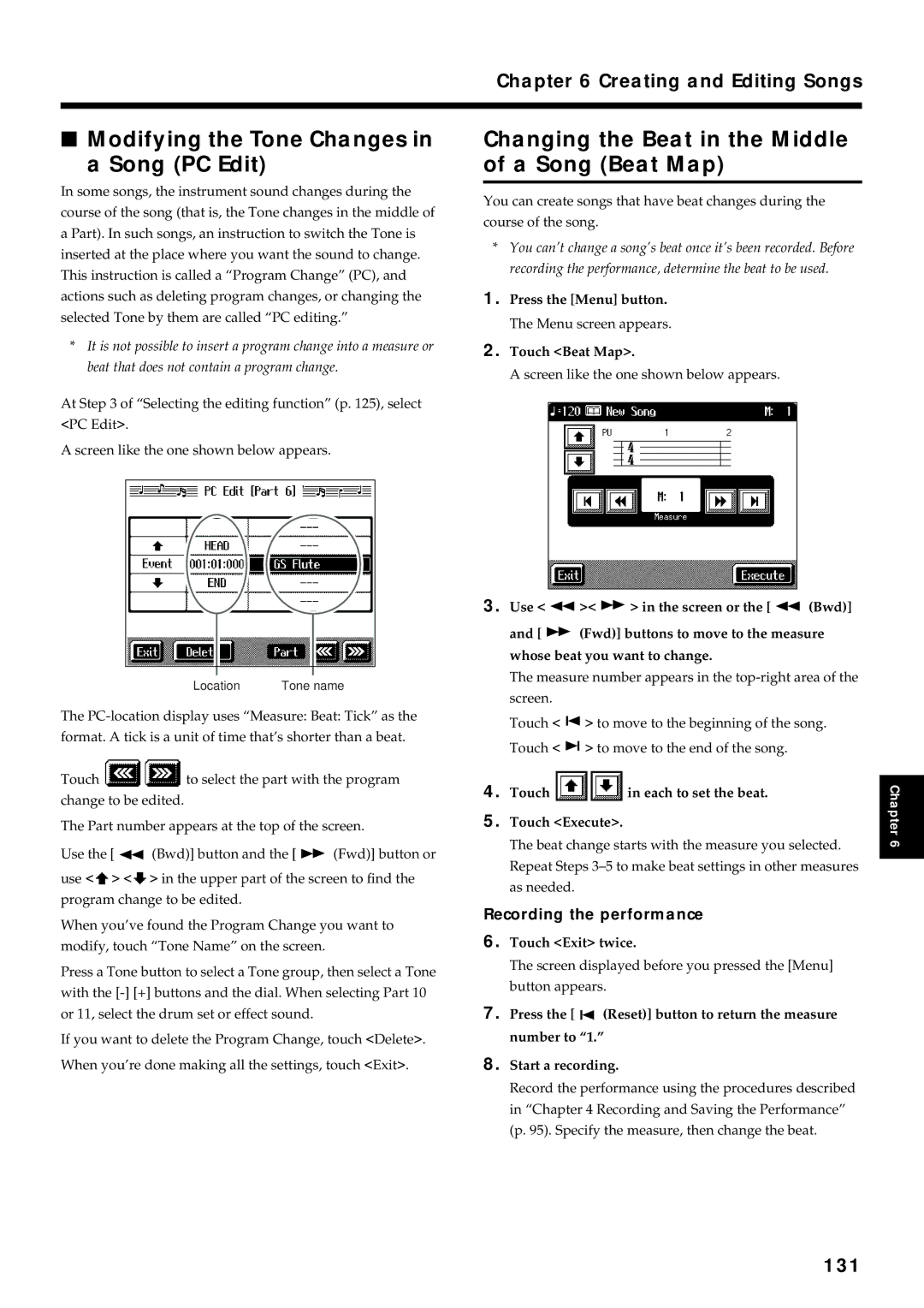 Roland KR7/5 owner manual Modifying the Tone Changes Song PC Edit, Changing the Beat in the Middle of a Song Beat Map, 131 