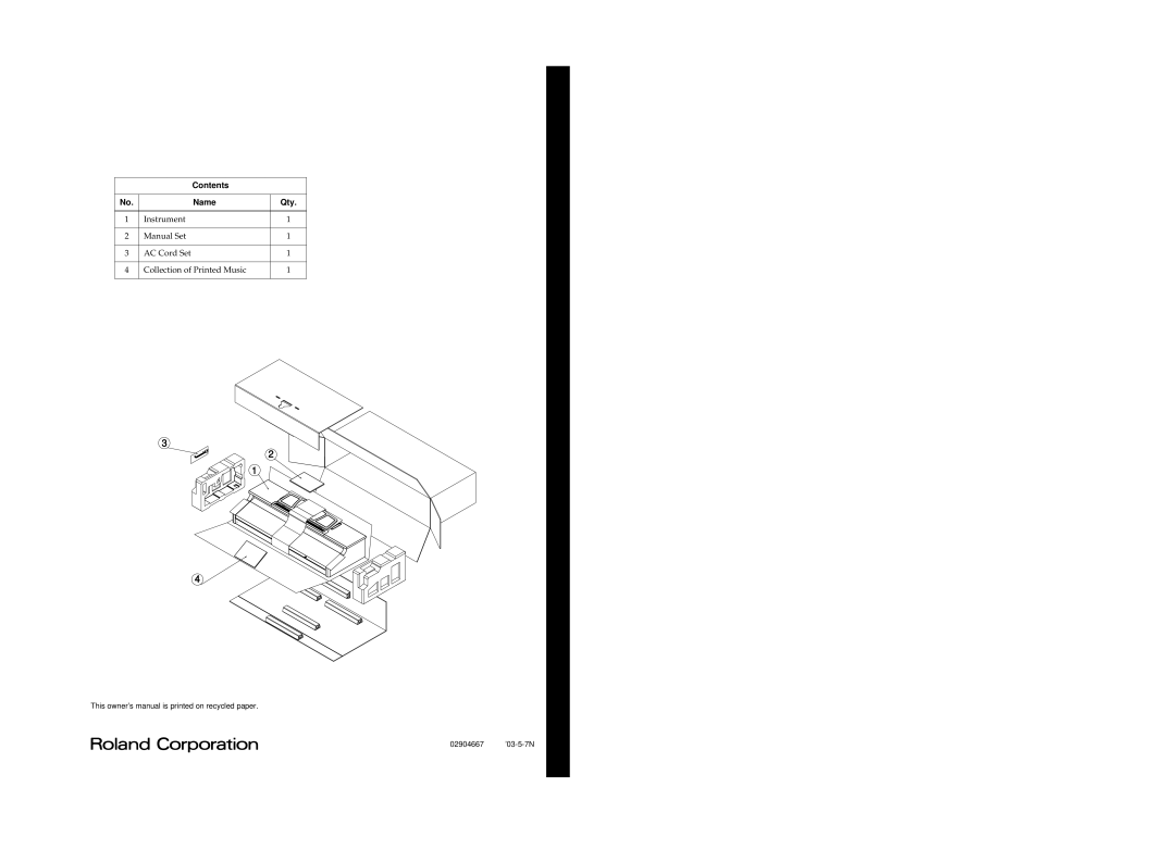 Roland KR7/5 owner manual Contents Name Qty 