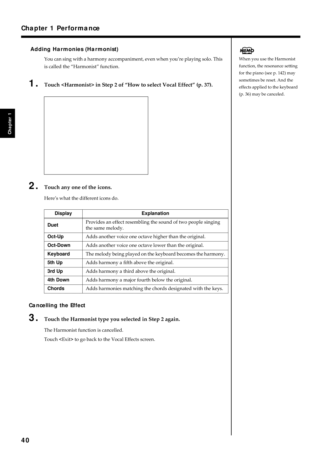 Roland KR7/5 owner manual Adding Harmonies Harmonist, Touch Harmonist in of How to select Vocal Effect p 