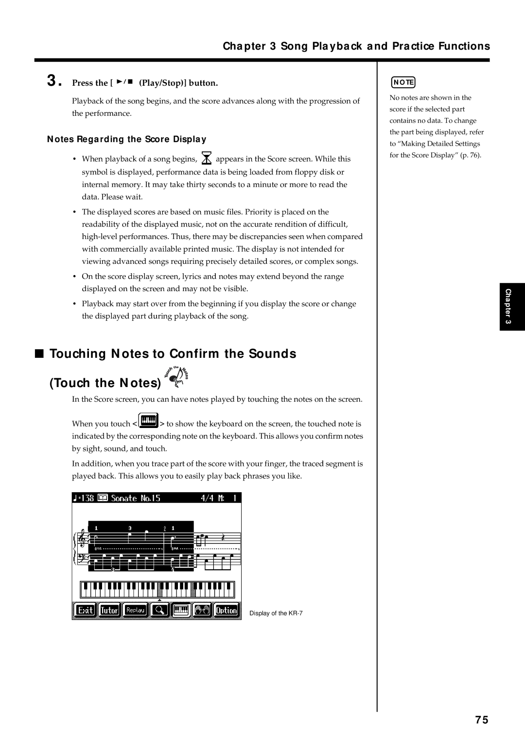 Roland KR7/5 owner manual Touching Notes to Confirm the Sounds Touch the Notes, Fig.d-score-key.eps60 