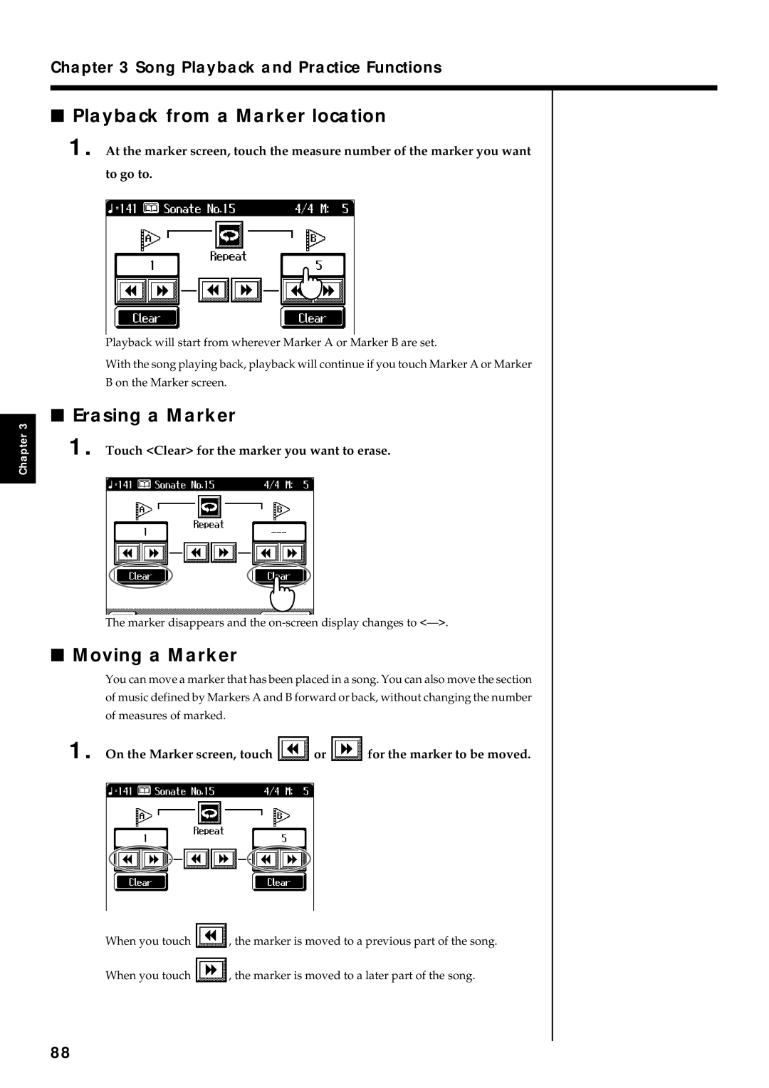 Roland KR7/5 owner manual Playback from a Marker location, Erasing a Marker, Moving a Marker 