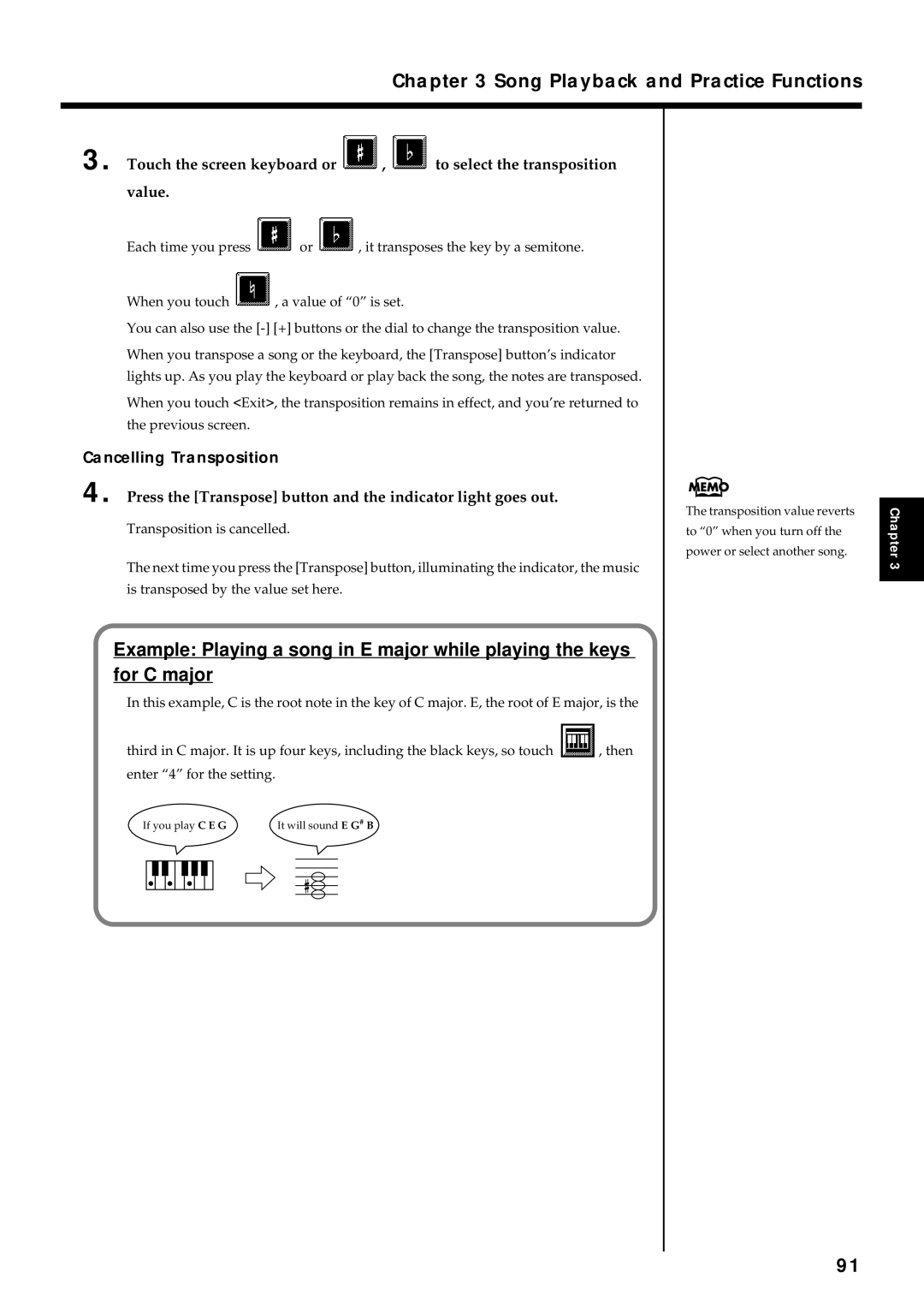 Roland KR7/5 owner manual Cancelling Transposition, Press the Transpose button and the indicator light goes out 