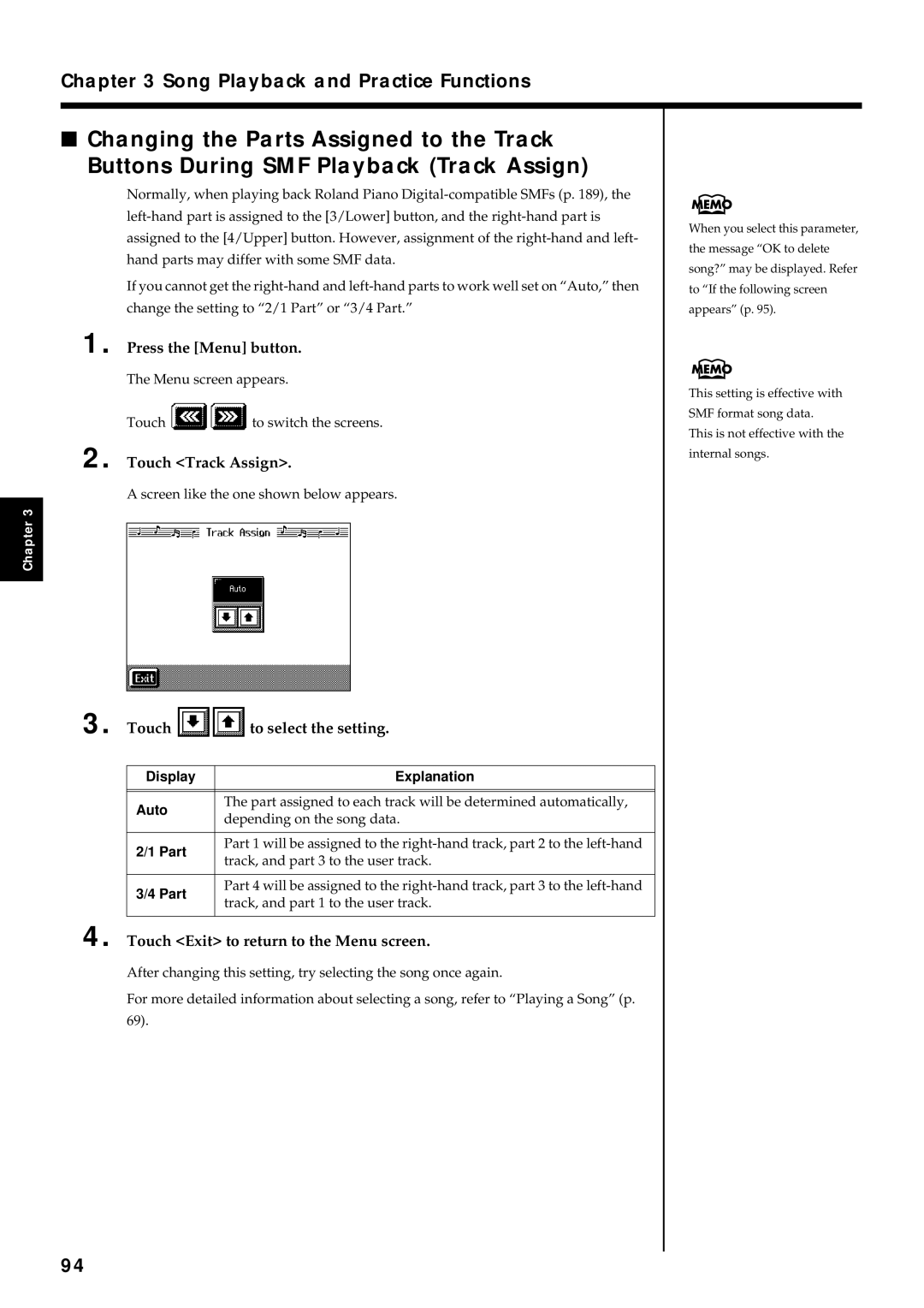 Roland KR7/5 owner manual Touch Track Assign, Display Explanation Auto 