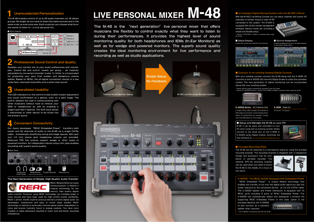 Roland M-48 manual Complete Digital Mixing System with the M-400 V-Mixer, Connect to an existing Analog/Digital Console 