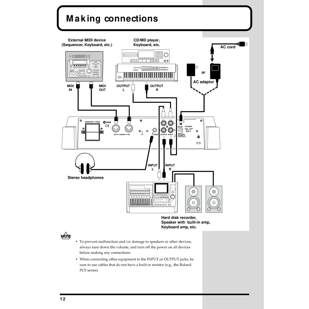 Roland MC-09 owner manual Making connections 