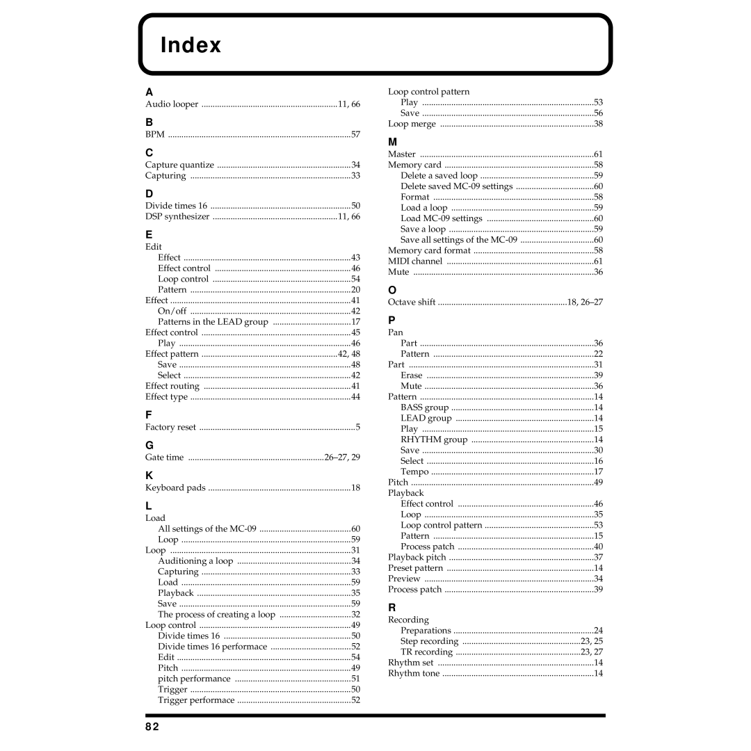 Roland MC-09 owner manual Index 