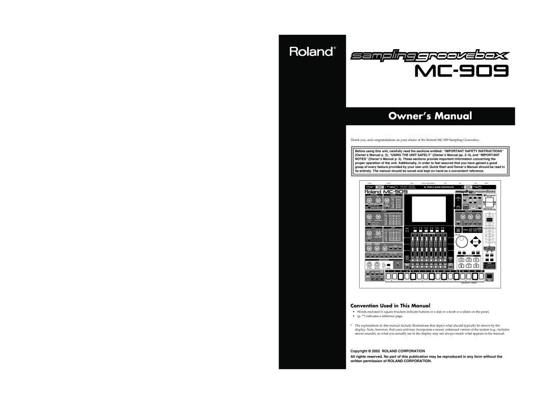 Roland MC-909 owner manual Convention Used in This Manual 