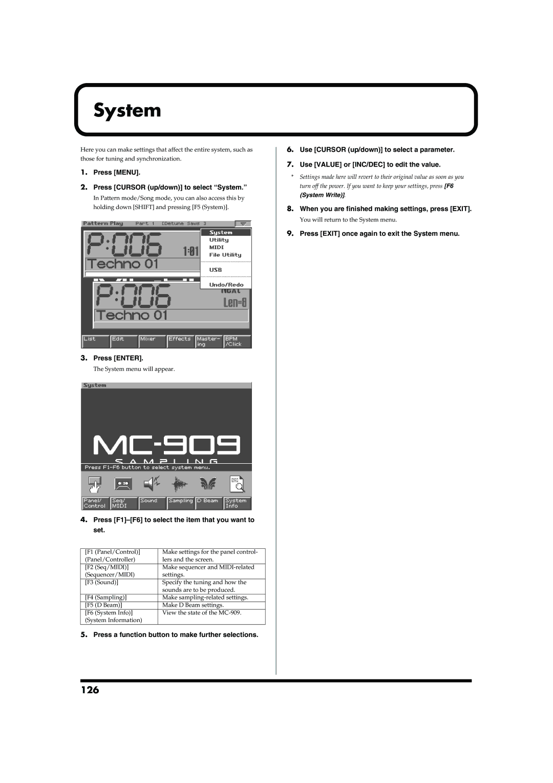 Roland MC-909 owner manual System, 126 