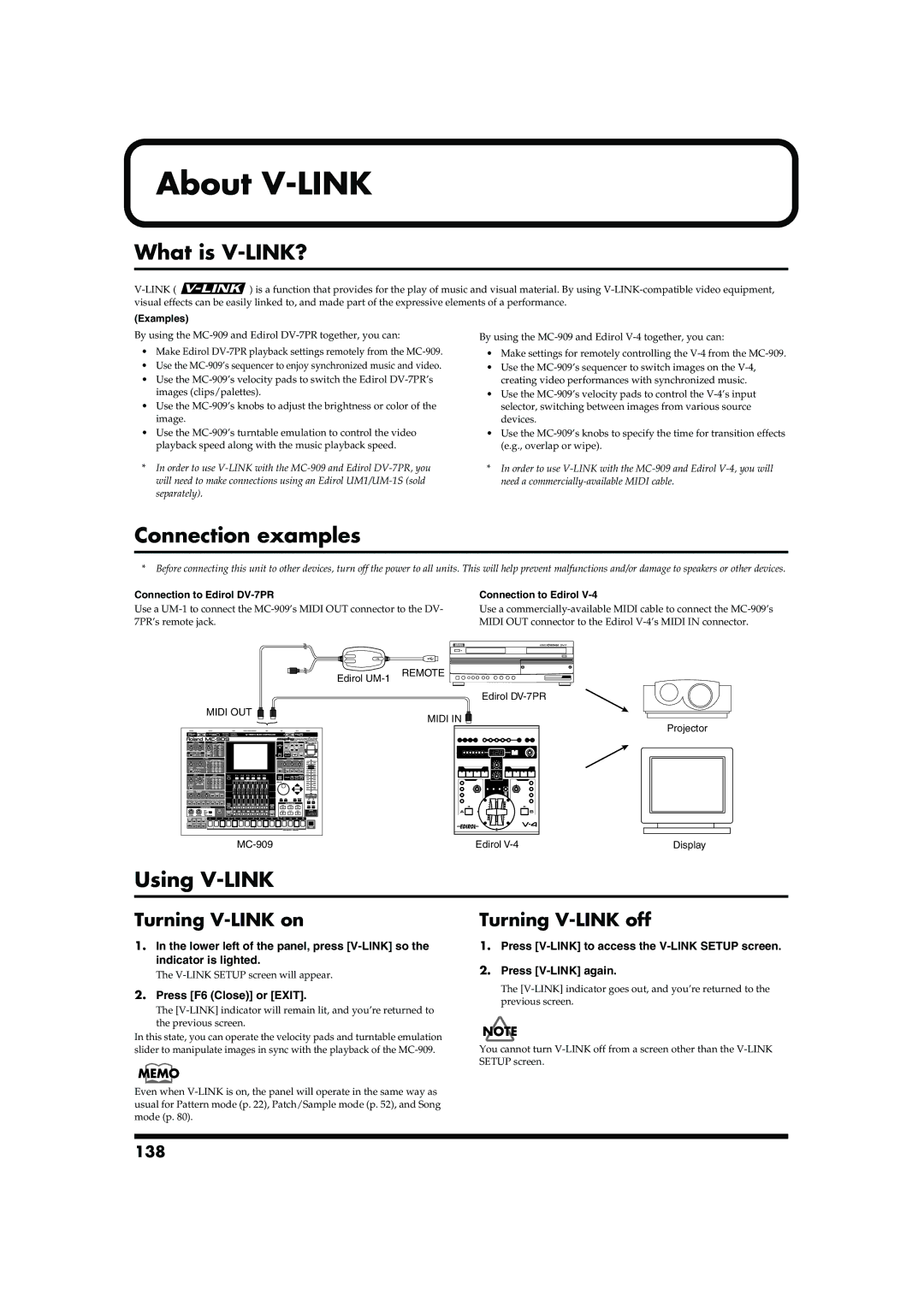 Roland MC-909 owner manual About V-LINK, What is V-LINK?, Connection examples, Using V-LINK 