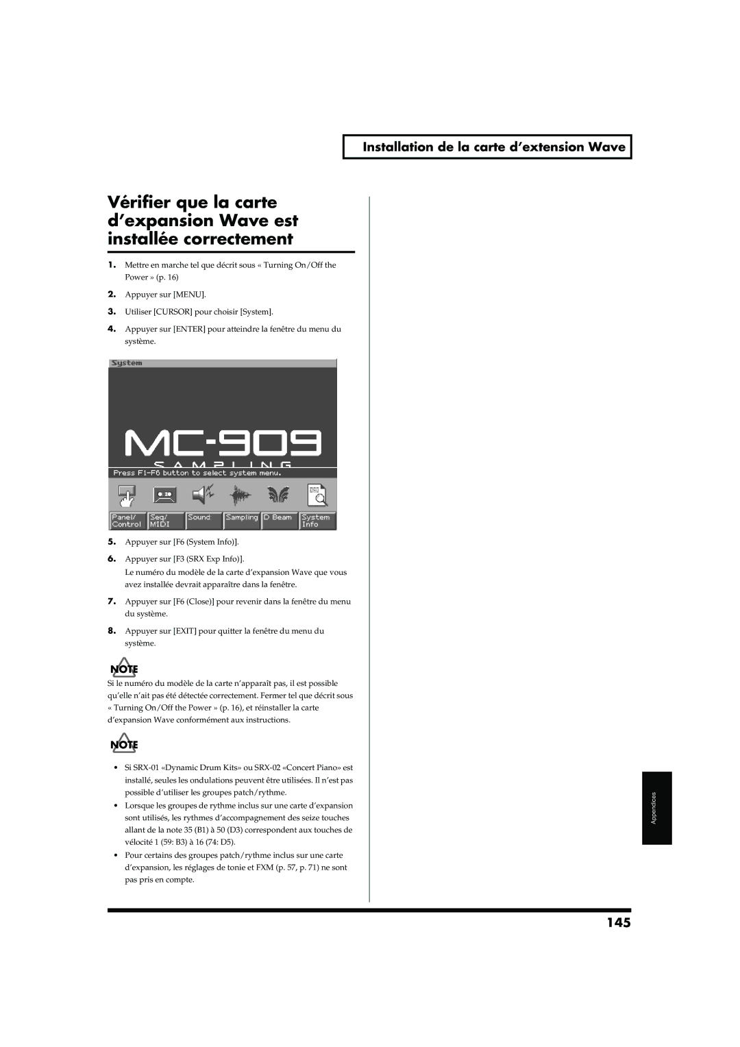 Roland MC-909 owner manual Installation de la carte d’extension Wave, 145 