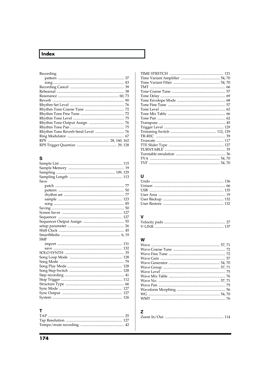 Roland MC-909 owner manual 174, Recording 