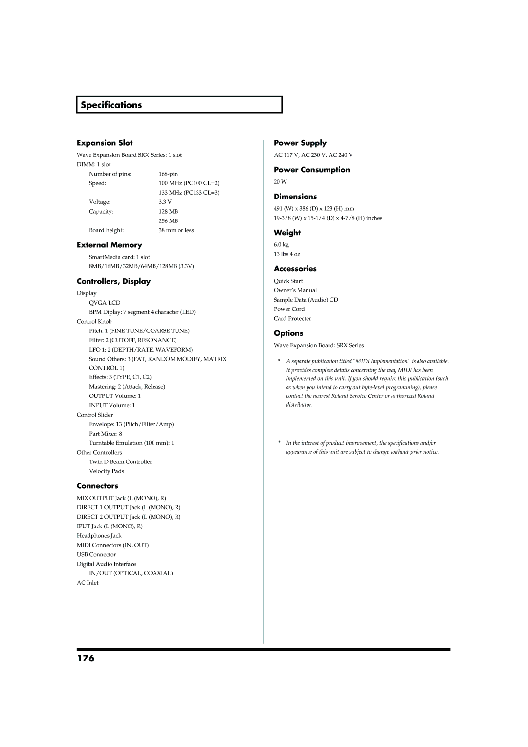 Roland MC-909 owner manual Specifications, 176 