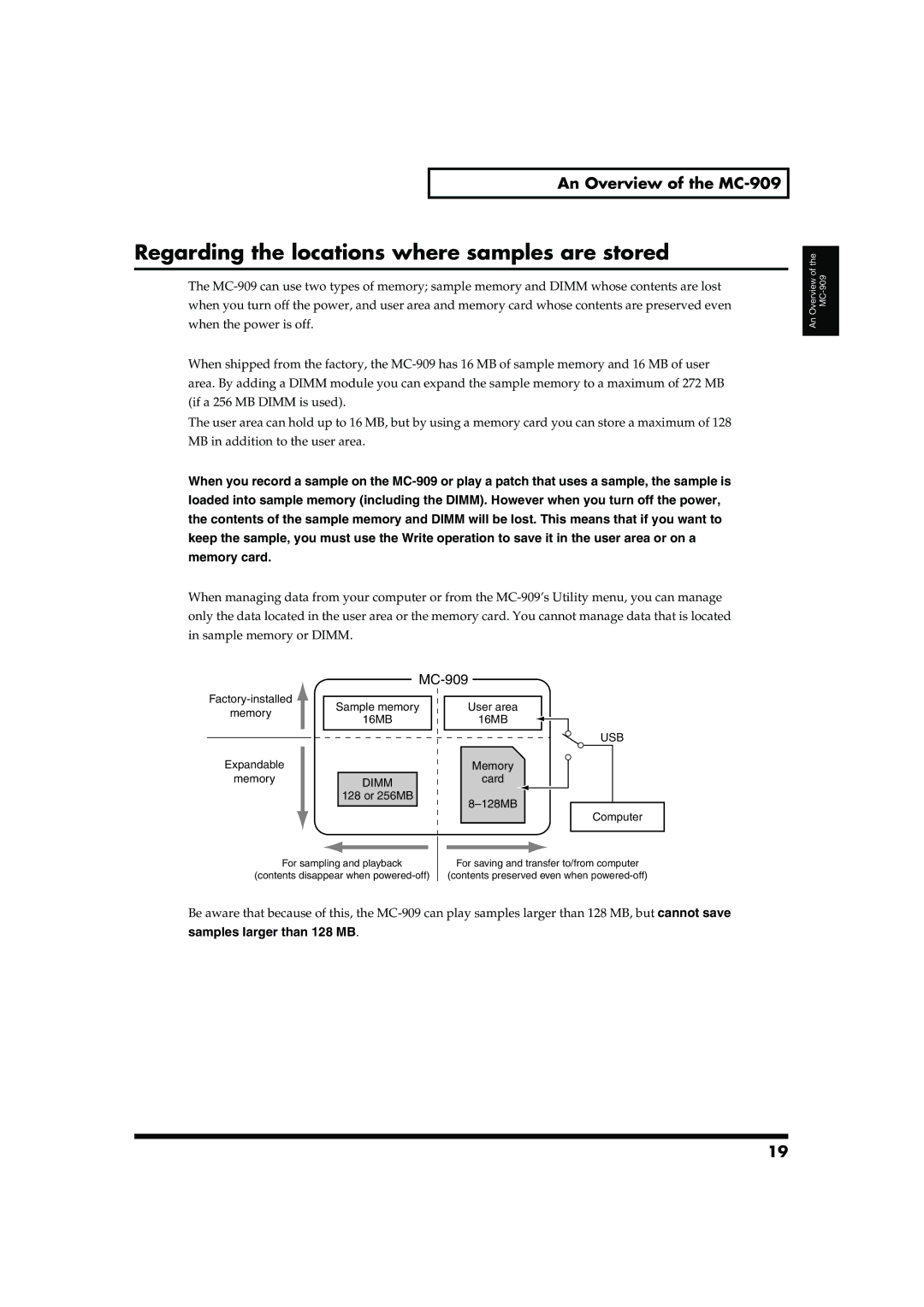 Roland MC-909 owner manual Regarding the locations where samples are stored 