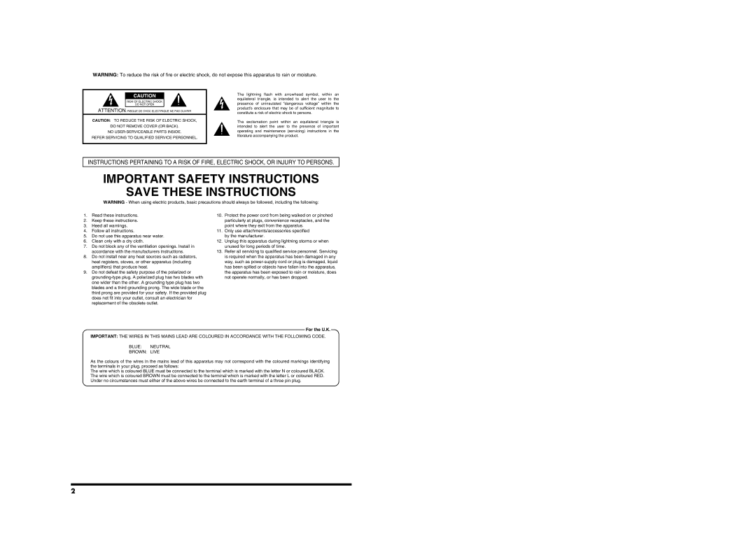 Roland MC-909 owner manual Important Safety Instructions, For the U.K 