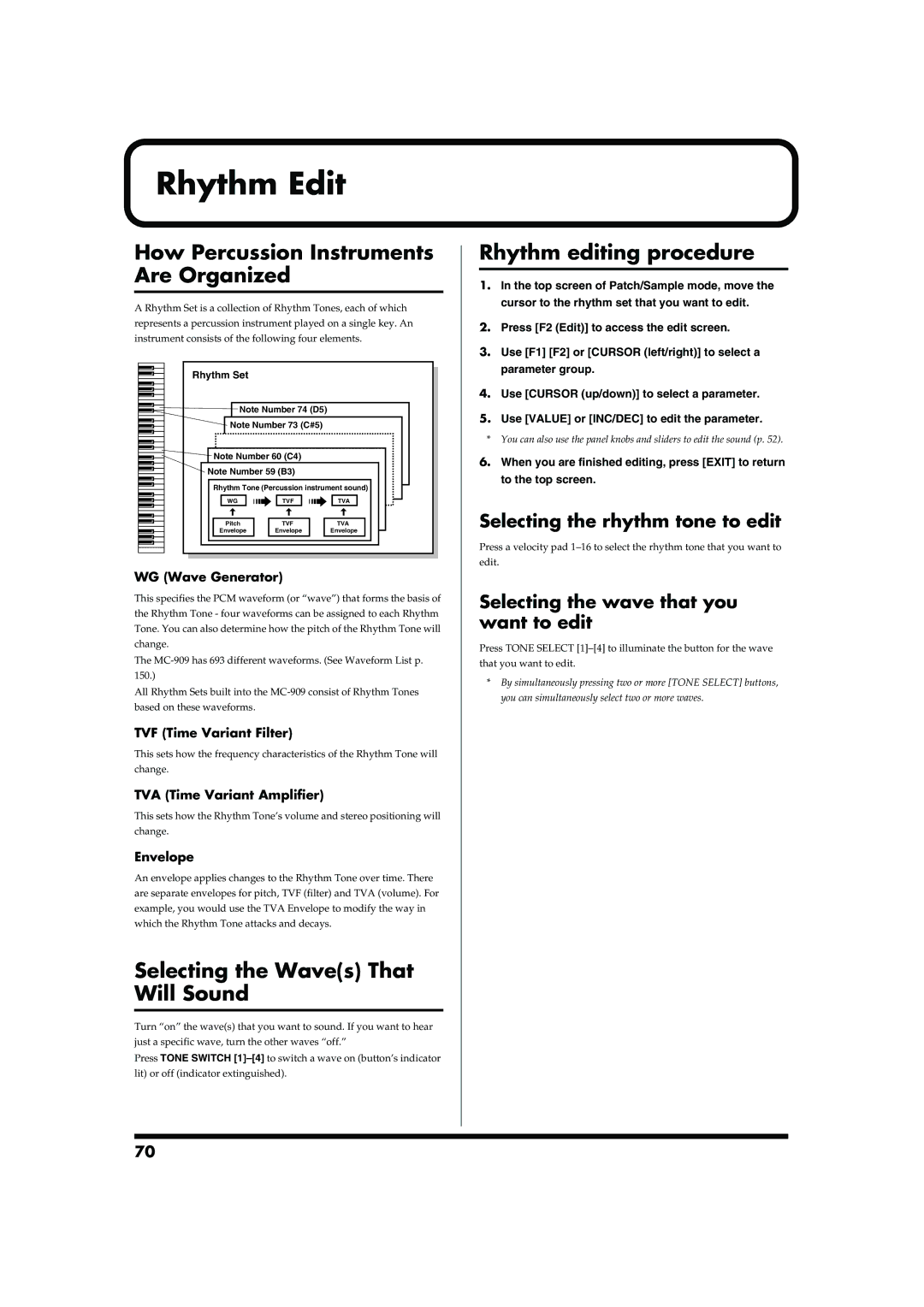 Roland MC-909 owner manual Rhythm Edit, How Percussion Instruments Are Organized, Selecting the Waves That Will Sound 