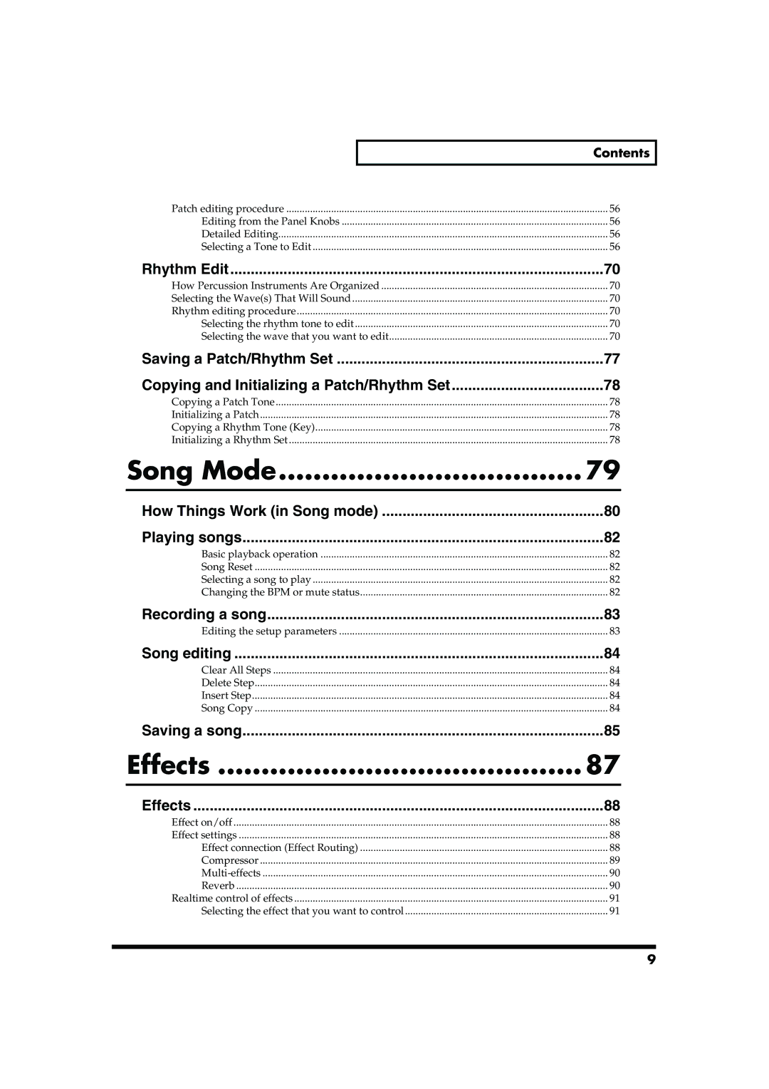 Roland MC-909 owner manual Song Mode, Effects 