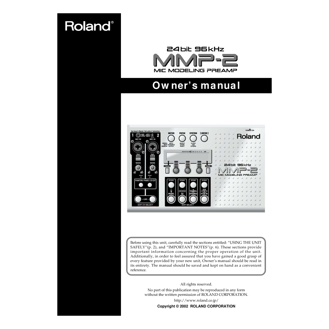 Roland MMP-2 owner manual Copyright 2002 Roland Corporation 