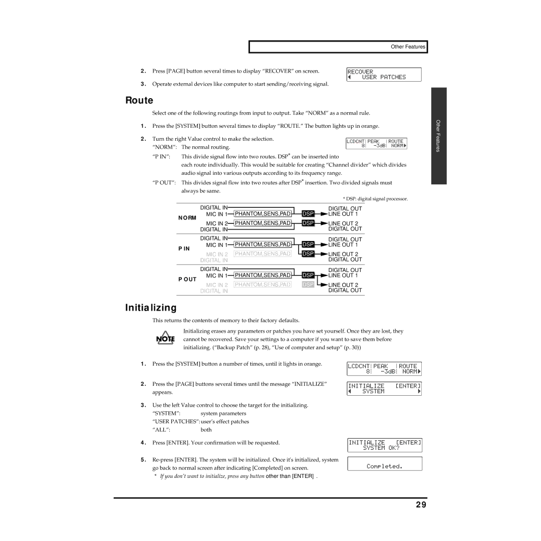 Roland MMP-2 owner manual Route, Initializing 