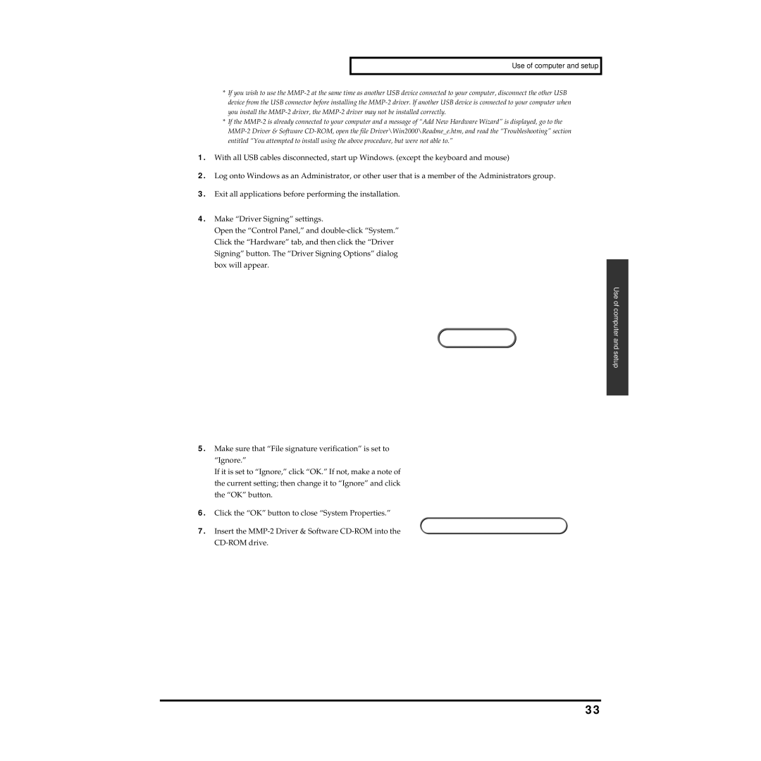 Roland MMP-2 owner manual Use of computer and setup 