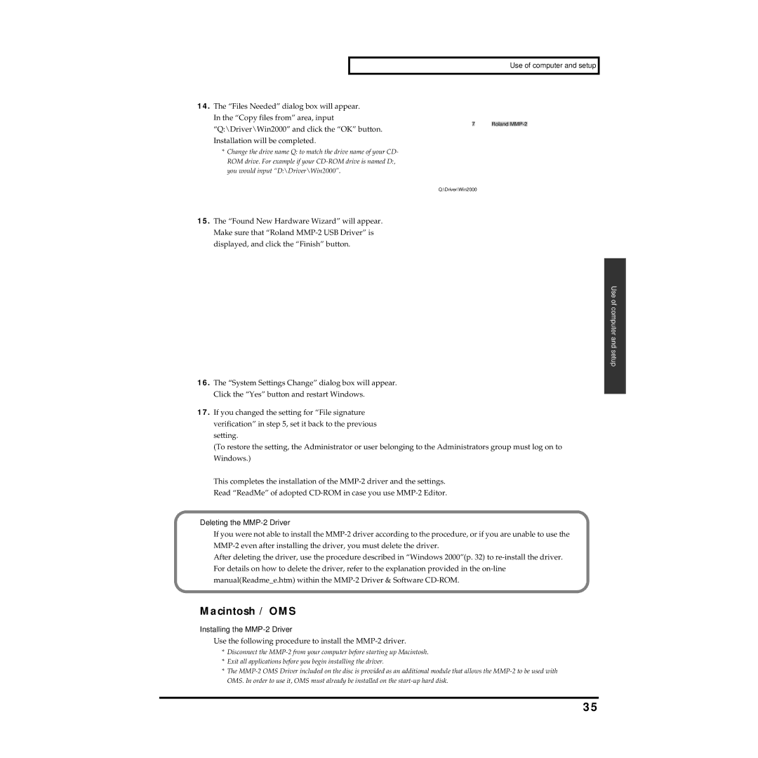 Roland owner manual Macintosh / OMS, Installing the MMP-2 Driver 