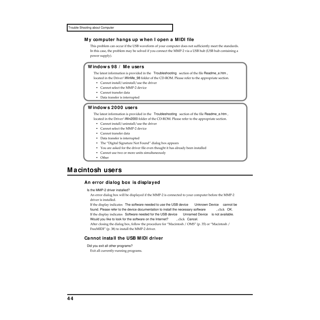 Roland MMP-2 owner manual Macintosh users 