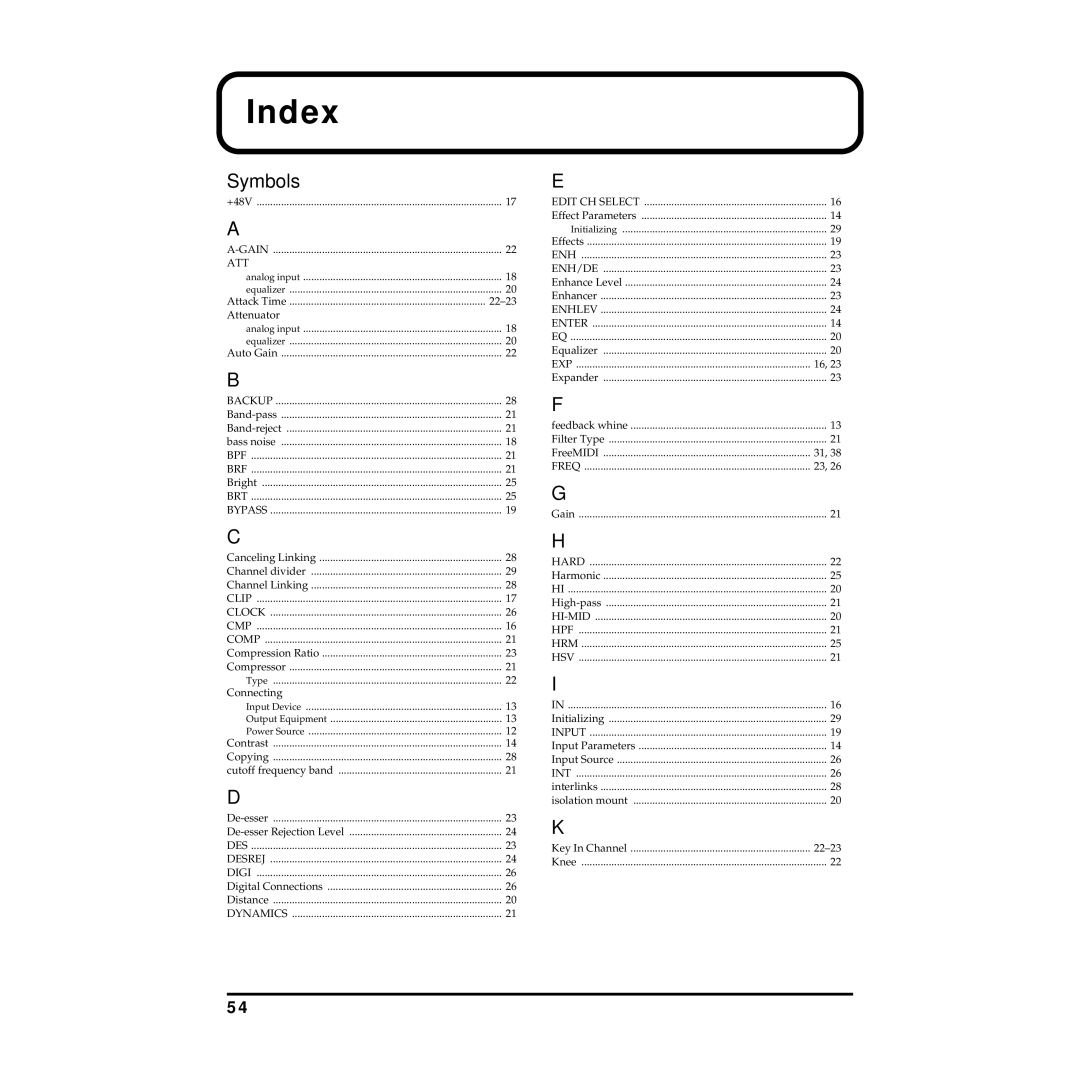 Roland MMP-2 owner manual Index, Symbols 