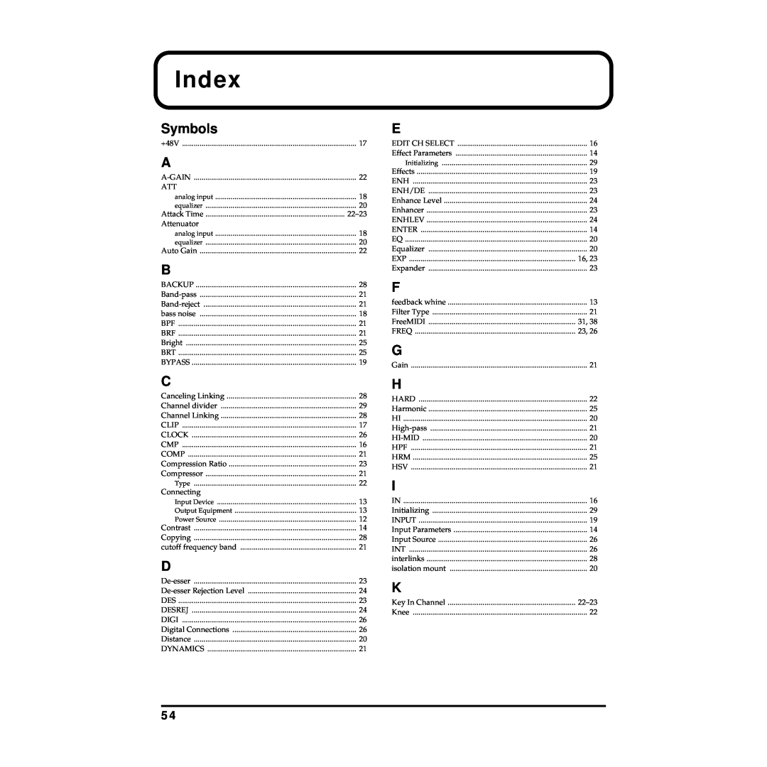 Roland MMP-2 owner manual Index, Symbols 
