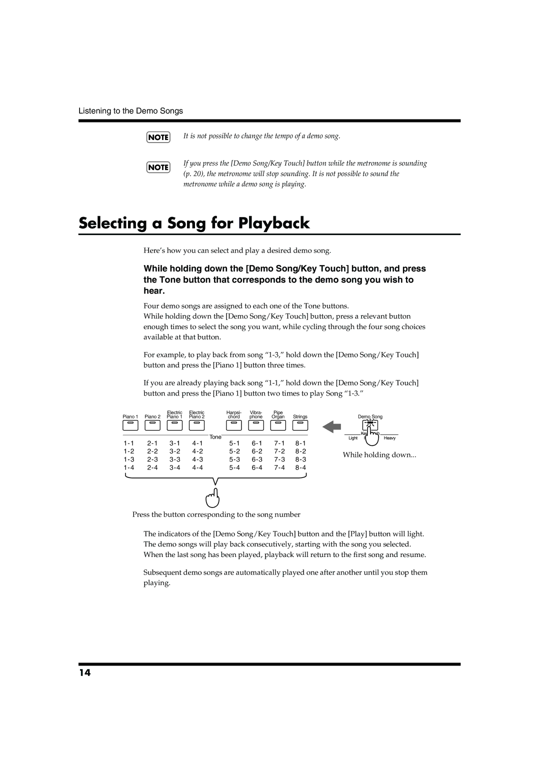 Roland MP-500 owner manual Selecting a Song for Playback, Listening to the Demo Songs 