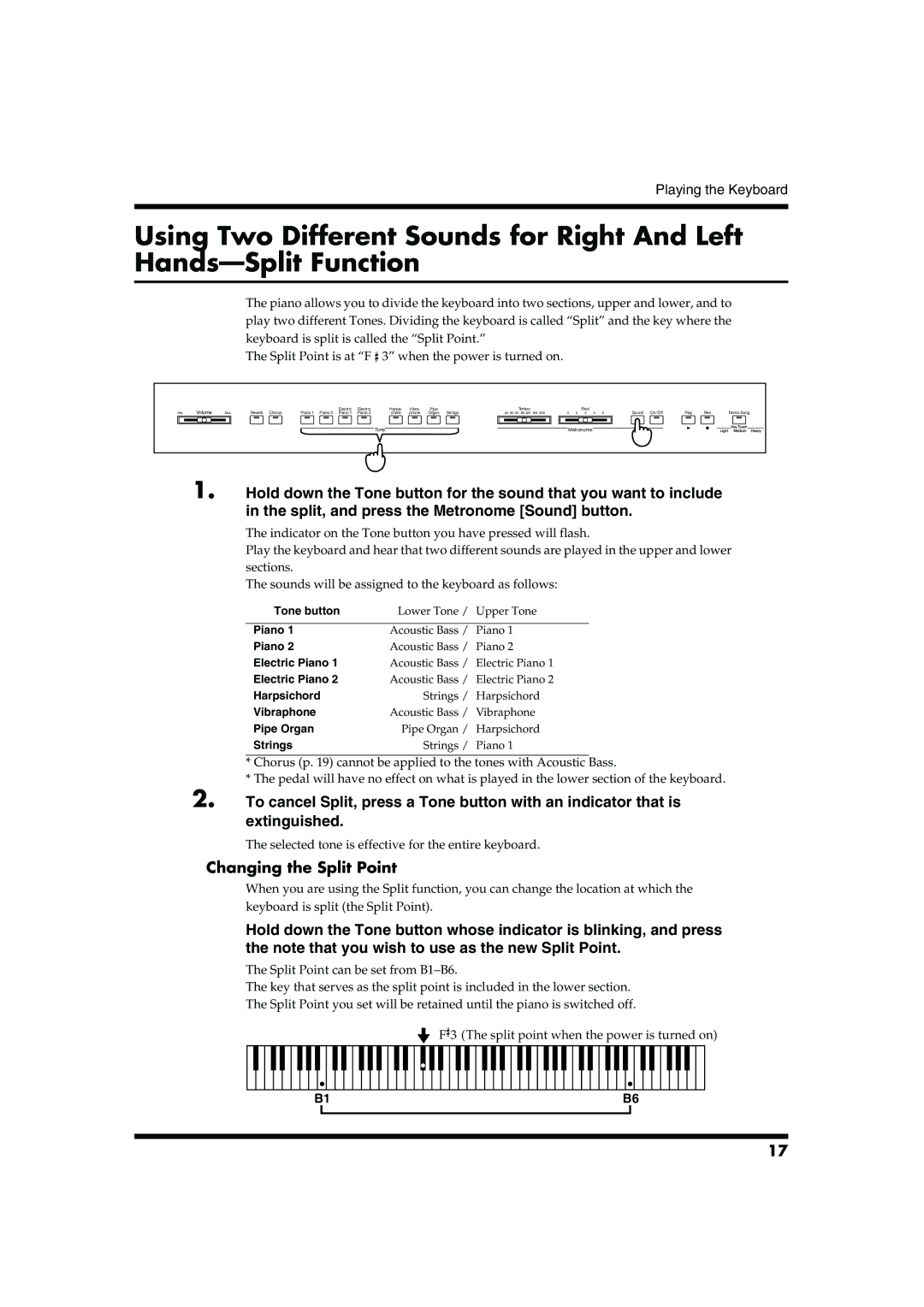 Roland MP-500 owner manual Changing the Split Point, 20-1 