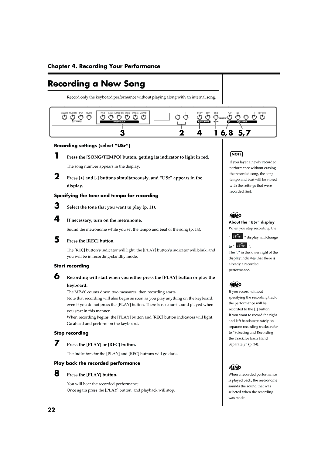 Roland MP-60 owner manual Recording a New Song 